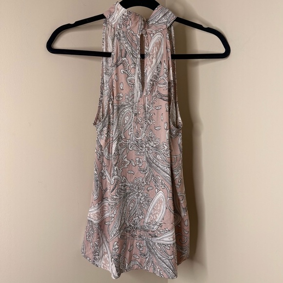 Ricki's Blush and Cream Paisley High Neckline Blouse | Turtle Neck Elegant Top - Picture 4 of 4